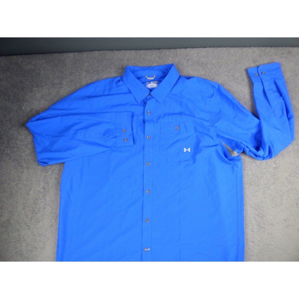 Under Armour HeatGear Shirt Mens 2XL Blue Long Sleeve Button Up Loose Fit Pocket